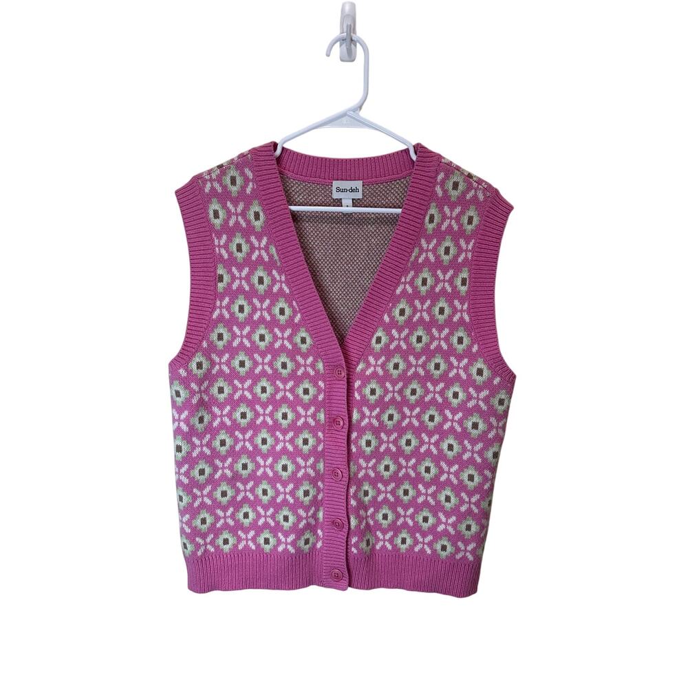 Aritzia Sunday Best NWOT Sz S SunDeh Sweater Vest Pink Green Sleeveless